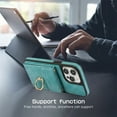 thumbnail image 4 of ELEHOLD for iPhone 13 Pro Max Case Synthetic Leather 2-in-1 Phone Case with Magnetic Detachable Card Holder Ring Holder Stand Drop Protection Shockproof Wallet Case,green, 4 of 8