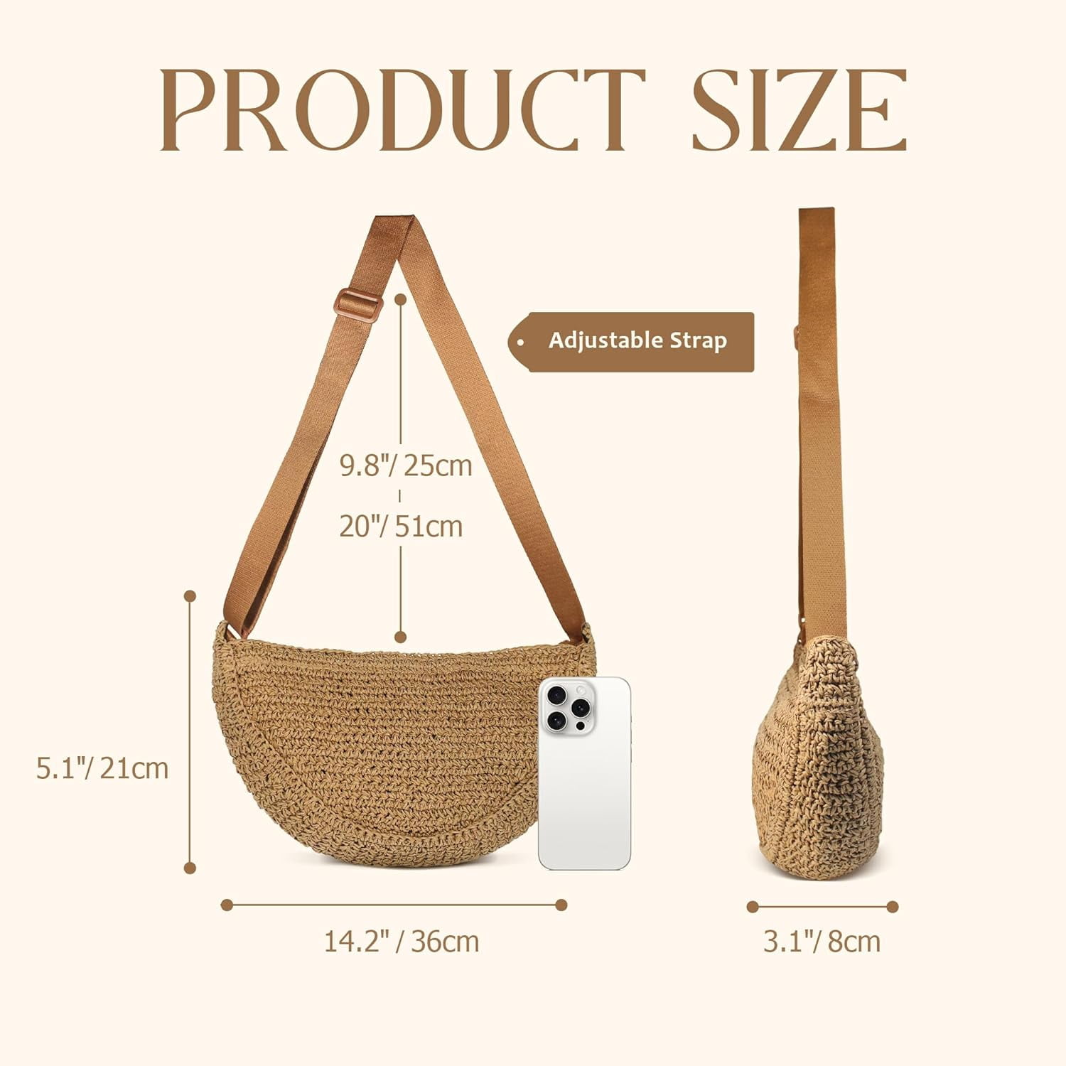 CAILDANL Straw Crossbody Bag for Women Summer Woven Beach Handbag Crescent Shoulder Purses with Adjustable Strap 2025