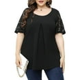 thumbnail image 2 of Clearance asdoklhq Juniors Plus Tops & T-Shirts, Woman Causal Round Neck Solid Blouse Lace Short SleeveT-Shirt Summer Plus Size Tops, 2 of 9