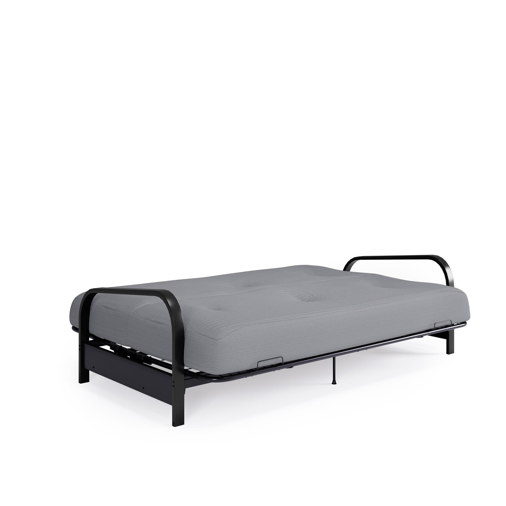 DHP Cleo Black Metal Arm Full Size Futon Frame with 6” Herringbone Mattress