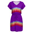 thumbnail image 6 of Levmjia Women's Casual Stripe Print Dress Short Sleeve V Neck Loose Fit Summer Dress with Drawstring Waist Front Pockets A Line Tunic Dress for Women, 6 of 6