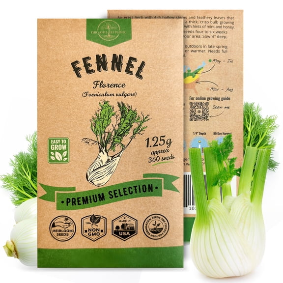 Organo Republic Fennel Florence Seeds 1.25 g – 360 Non‑GMO Heirloom Fennel Seeds – Indoor and Outdoor Herb Seed Packet for Home Garden & Culinary Planting