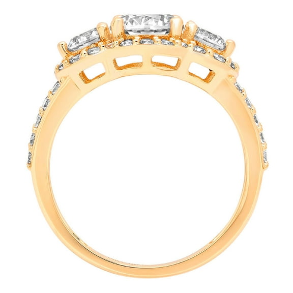 2.16 ct Round Cut White Sapphire Three-Stone Engagement Ring for Women in 18K Yellow Gold