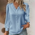 thumbnail image 2 of alcepopk Long Sleeve T Shirts for Women Lace V Neck Casual Cute Tops Loose Fit Fall Winter Basic Clothing(Sky Blue,S), 2 of 5