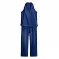 thumbnail image 6 of Uootdi Linen Sets for Women 2 Piece Asymmetrical Neck Sleeveless Blouse Tailored Palazzo Pants Chic Evening Matching Outfits, 6 of 7