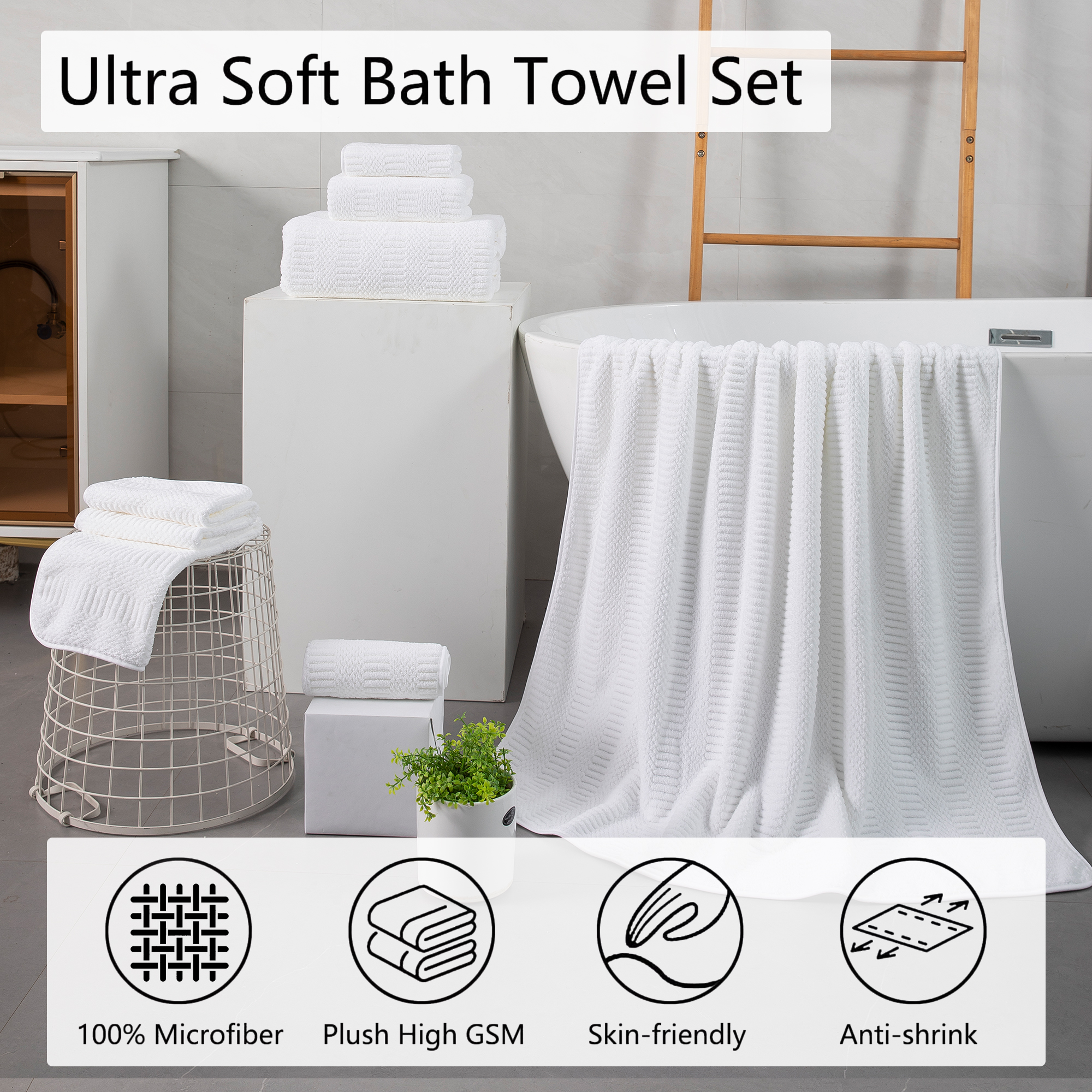 Jessy Home 4-Pack Oversized Bath Towels, White, 35" x 70" photo 3