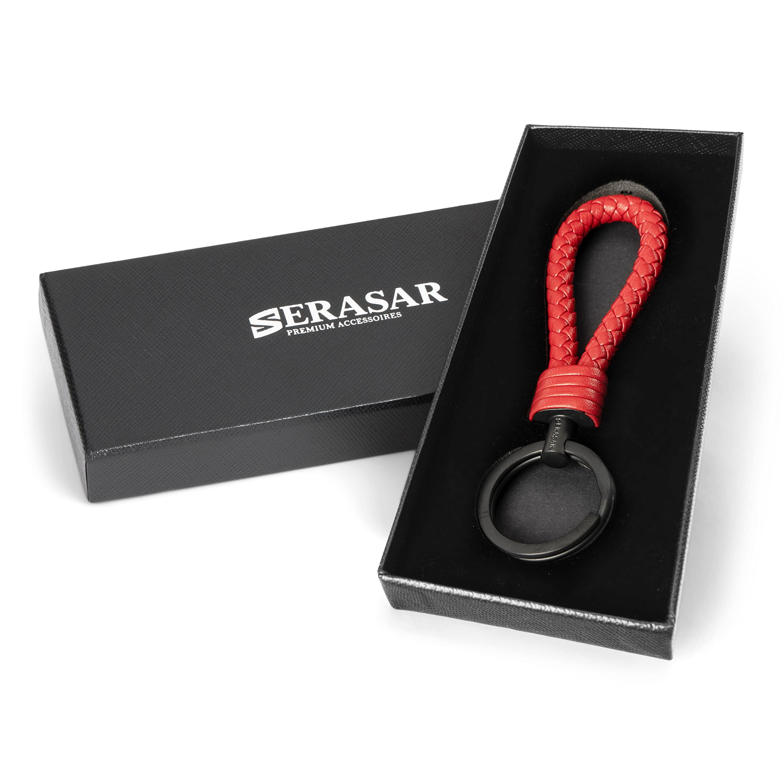 SERASAR Leather Key Holder [Strong] Red, Key Chains for Car Keys Keyrings