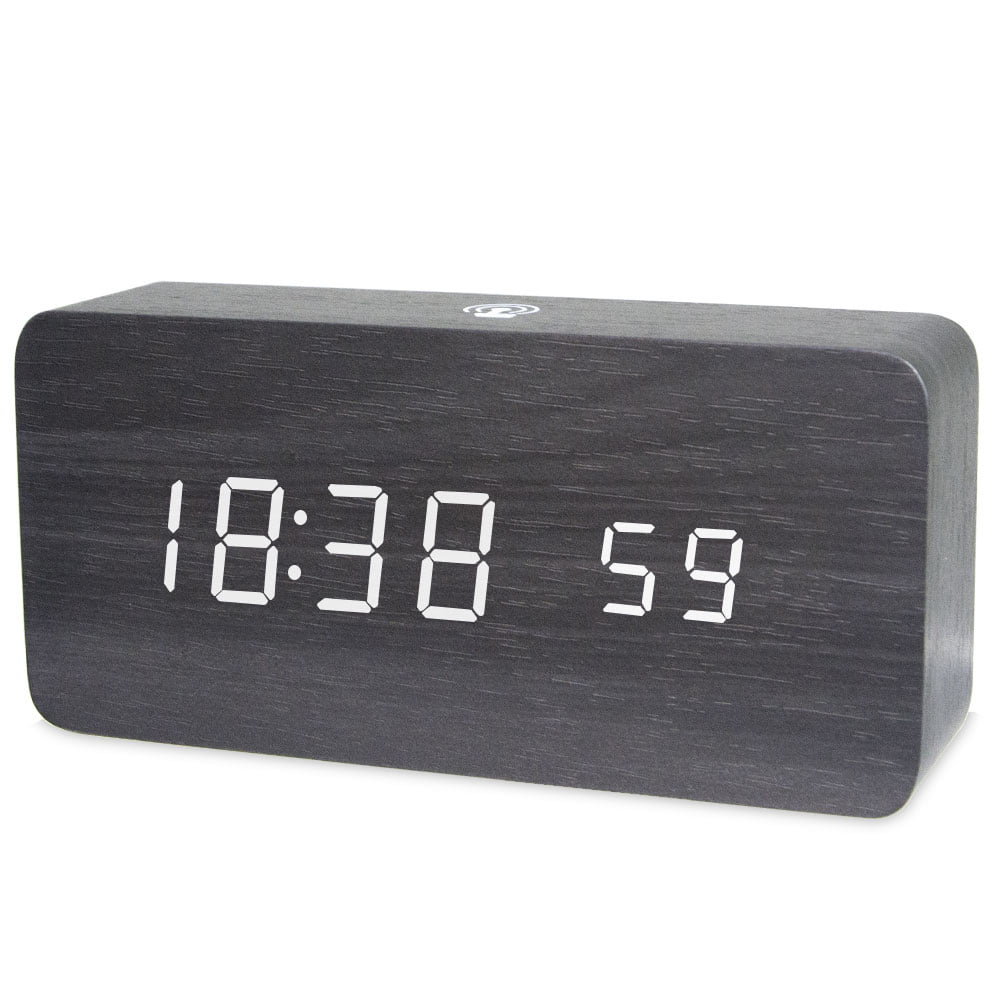 Digital LED Wood Table,Desk Alarm Clock Timer Thermometer Snooze Voice Control# 