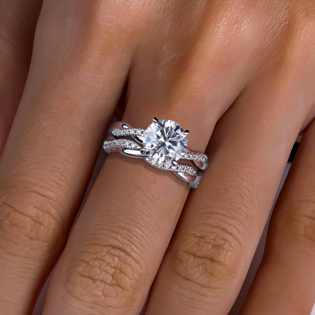 AnuClub Round Cut Moissanite Wedding Rings Sets 3.384 Infinity Bridal Set D Color VVS1 925 Sterling Silver Twisted Vine Engagement Promise Anniversary Ring for Women With Certificate