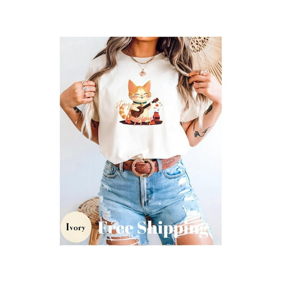 Stay Happy Cute Cat Graphic T-Shirt, Stay Pawsitive Tee, Unisex Casual Wear, Gifts for Cat Lovers, Birthday Gift