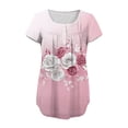 thumbnail image 5 of DeHolifer Womens Tops Summer Casual Floral Printed Crewneck Button Up Pleated Lightweight Loose T-Shirts Pink M, 5 of 6