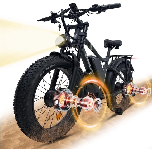 Electric Dirt Bike, 5000W Peak 52V 25AH Dual Motor Ebike for Adult,40-45MPH E - Bicycle with 24" Fat Tire All Terrain, Full Suspension & Hydraulic Disc Brake, 7-Speed Long Range
