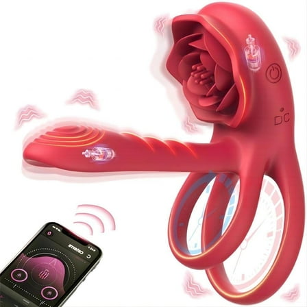 Vibrating Penis Ring with Rose Vibrator,10 Vibrations Mode APP Remote Control Penis Ring Clitoris Vibrator,Couples Adult Sex Toys for Men Women