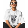 thumbnail image 2 of Women's Graphic T-Shirt White 3XL Women's Tops Skull Head with Cats Crew Neck Short Sleeve Shirts for Women, 2 of 3