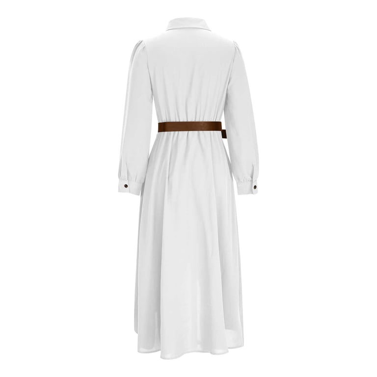 Ygbgbb Women's Long Sleeve Collared Shirt Dress with Belt Ruched High-Slit Casual Maxi Dress Fashion Trendy Country Concert Western Cowgirl Flowy