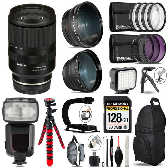 Tamron 17-70mm f/2.8 Di III-A VC RXD Lens for Sony E  LED Light   Tripod - 128GB Accessory Bundle (International Version)