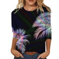 thumbnail image 1 of EQWLJWE Chemisiers à Manches Longues Pour Femmes Womens Tops Dégagement Mode Imprimée T-shirt 3/4 Manches Blouse Col Rond Décontracté Tops, 1 of 5