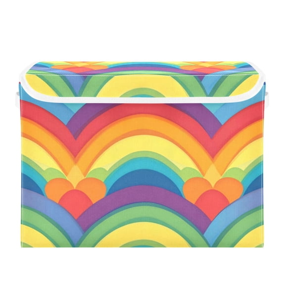 Storage Box With Lid 16.5x12.6x11.8In Foldable Stacked Household Storage Box Rainbows and Love