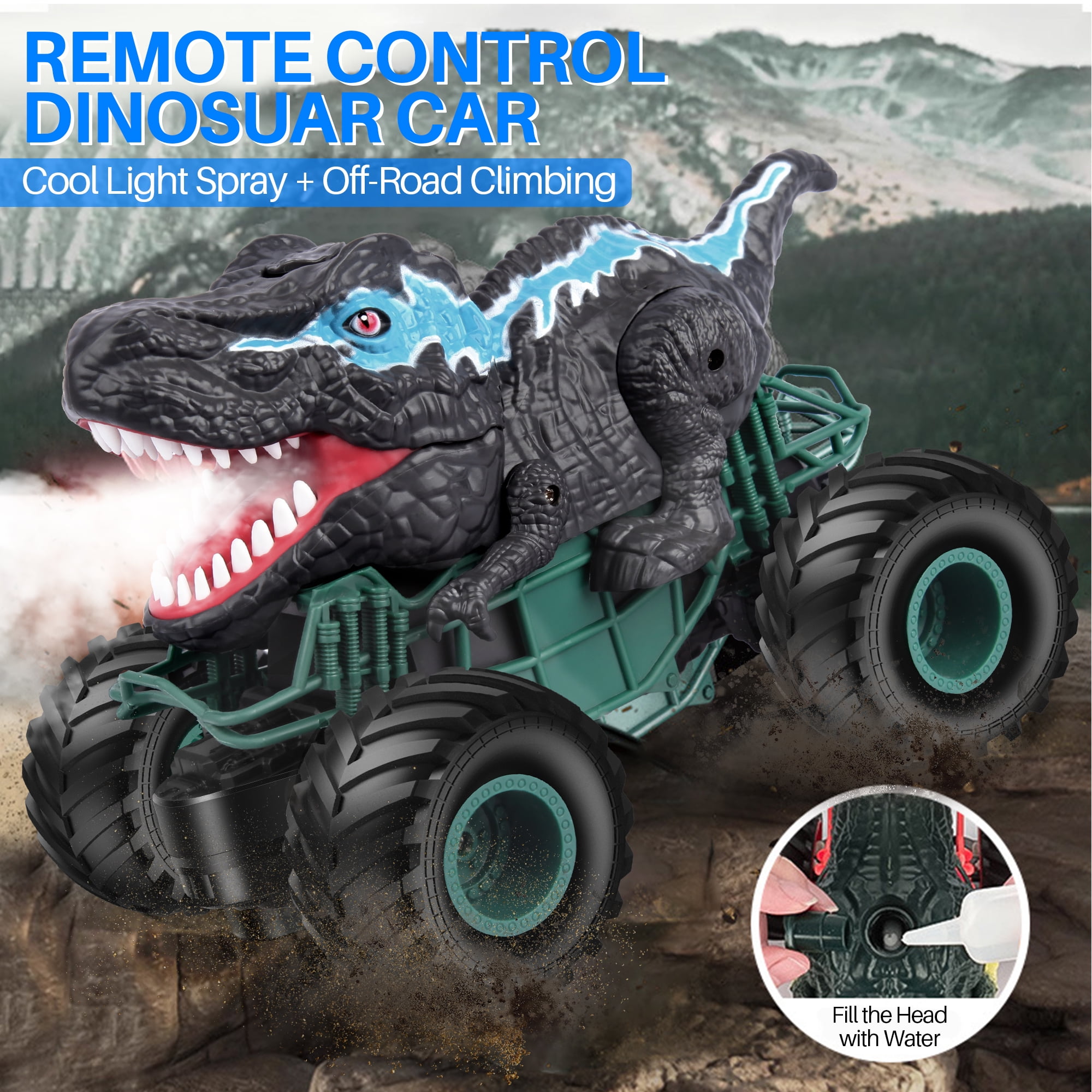 UUGEE Remote Control Dinosaur Cars for Boys, Monster Truck with Light Sound Spray, 2.4G RC Cars Christmas Birthday Gifts Toys for 6 8 9 10 Year Old Kids