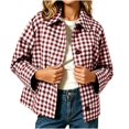 thumbnail image 2 of Women's Gingham Cropped Jacket Lapel Collar Loose Fit Casual Shacket, 2 of 6