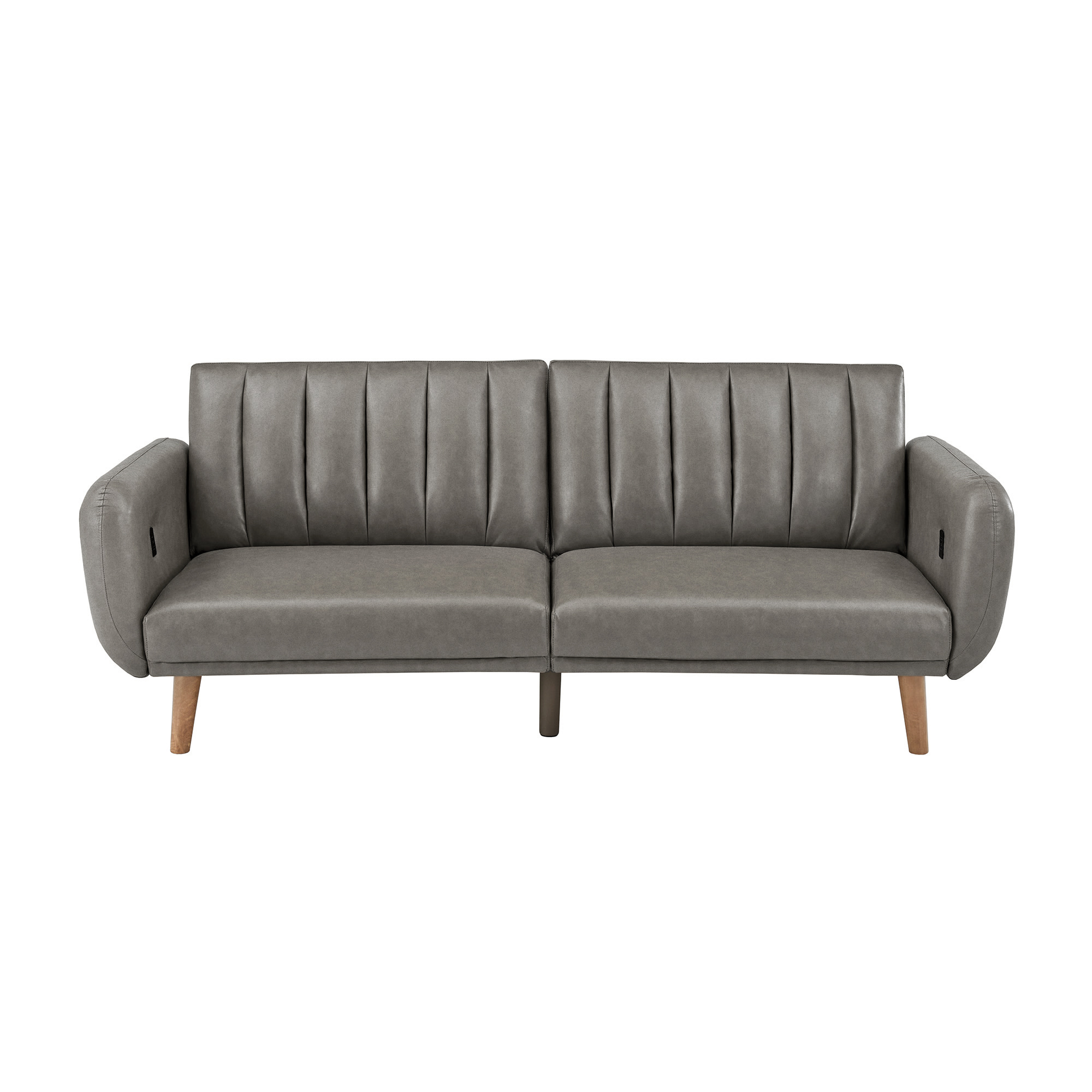 Weston Home Fosnavag Upholstered Convertible Split-Back Futon Sofa Bed with USB Charging Ports, Gray