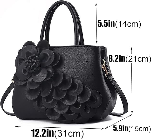 Women's Pu Leather Satchel Handbags 3D Flower Seris Evening Bags Crossbody Tote Purse Bag with Detachable Strap