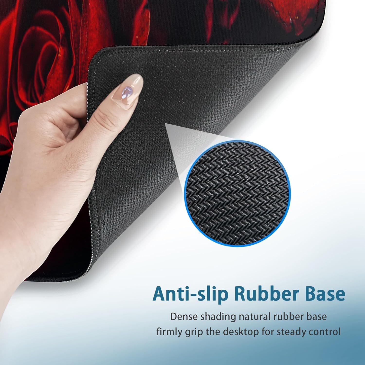Rose Gaming Mouse Pad, Abstract Red Rose and Black Leaves Extended Mouse Pad Gaming Large,Big Desk Mat with Non-Slip Base and Stitched Edge,Computer Keyboard Mouse Mat for Home Office 31.5"x11.8"