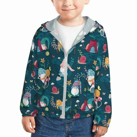 

Gaeub Garden Gnomes In Flower Print Athletic Sun Protection Hoodie for Kids Long Sleeve Outdoor UV Shirt Running Fishing Top for Boys Girls-18 Months