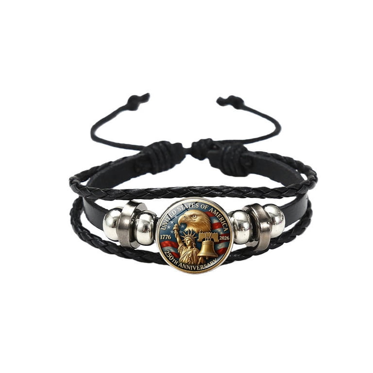 USA 250th Anniversary Leather Bracelet Patriotic Statue of Liberty