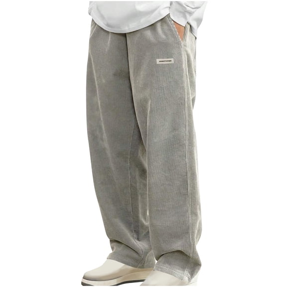 Mens Corduroy Pants Casual Straight Wide Leg Comfy Sweatpants Elastic Waisted Lounge Trousers with Pockets