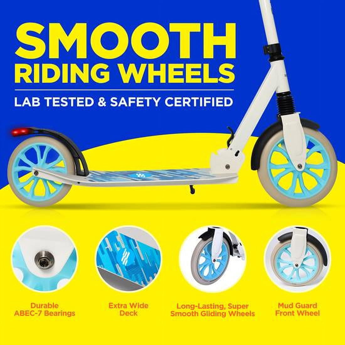 SereneLife 2-Wheel Folding Kick Scooter - Compact Foldable Riding Scooter for Teens w/ Adjustable Height, Alloy Anti-Slip Deck, 9” Wheels, Mud Guard Front Wheel, For Kids Boys/Girls 12+Yrs Old (Black)