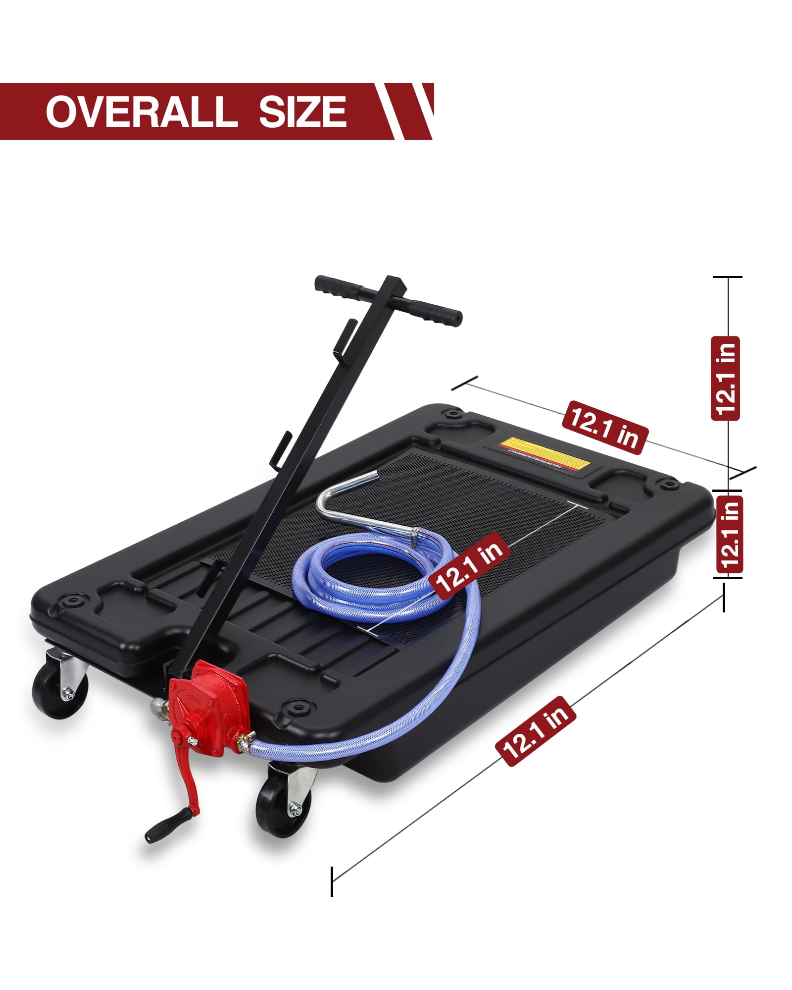 Low Profile Oil Drain Pan, 17 Gallon Capacity, Rolling Oil Drain Pan with Manual Pump, 7.2 ft Hose & T Folding Handle, Leak-Proof & Corrosion-Resistant, Fit for Cars, SUVs, Trucks, ATVs