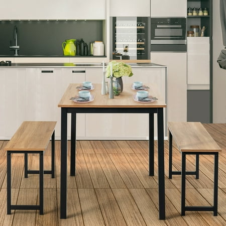 Top 3pcs Dining Table Set For 4, Industrial Counter Height Kitchen Table