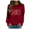 thumbnail image 3 of Chandail en Molleton Col Rond pour Femmes Basique Automne Chandail avec Imprimé Lettre Col Rond Superposition Confort Manche Longue Femme Rouge G, 3 of 7