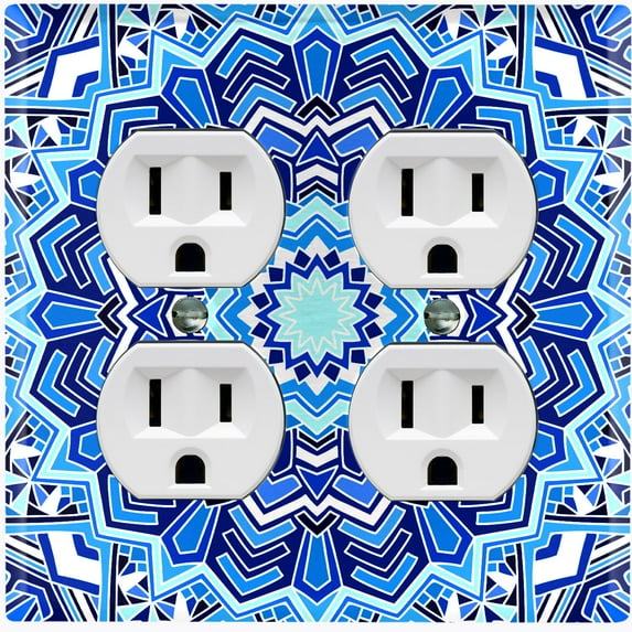 Metal Light Switch Plate Cover Teal Blue Mandala Icy Flower Tile Pattern MDL048
