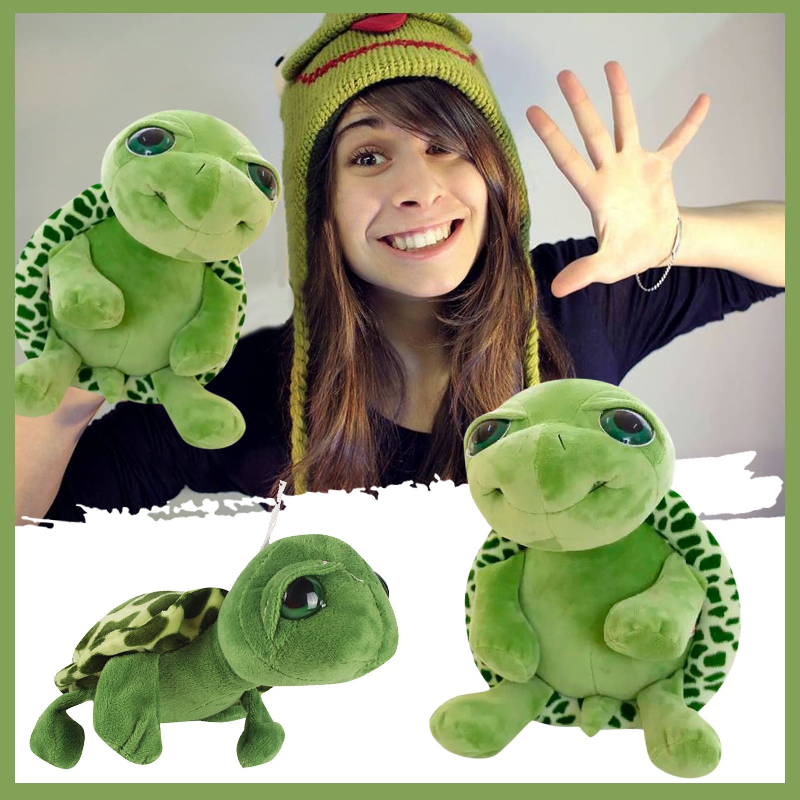 Green Turtle Stuffed Animal Toy Big Eyes Tummy Turtle Doll Great ...