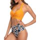 thumbnail image 4 of Traje de baño vintage para mujer, dos piezas, retro, halter, fruncido, cintura alta, bikini, xx-grande, amarillo Jormftte WRMH-1272-33, 4 of 6