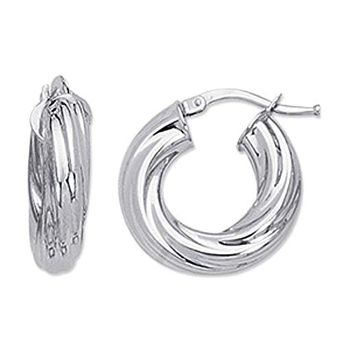 JewelStop 14k White Gold Twisted Round Hoop Earrings - 5x18mm, 2.6gr.