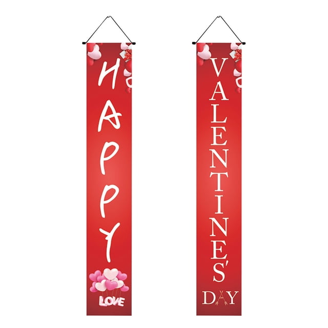 Qonioi Valentine's Day Banner Decorations, Holiday Porch Banner with Rope Ties, Cute Valentines Welcome Sign for Front Door Window Patio Home Decoration