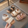 thumbnail image 5 of XIMIN Girls Open-Toe Sandals with Flower Pearl Applique Adjustable Ankle Strap Non-Slip Flat Sole Cute Casual Summer Beach Sandals (Black, 3-3.5 Years), 5 of 7