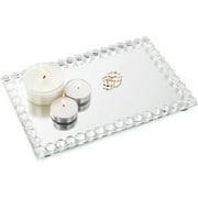 Angle View: Mirrored Decorative Serving Tray, Coffee Table Ottoman Crystal Bead Platter 9.6" x 6"
