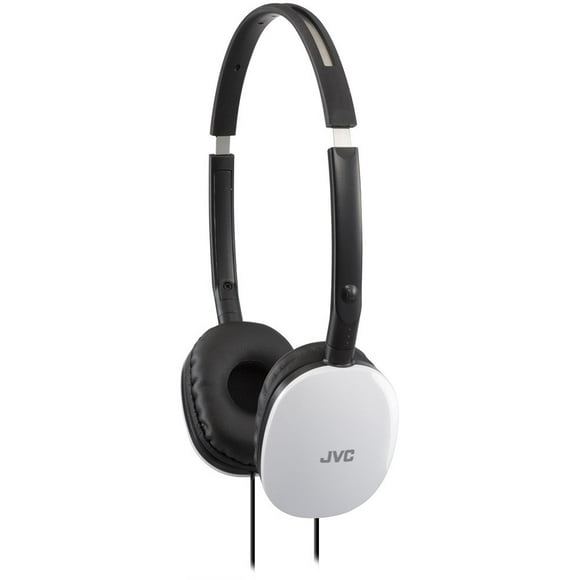 JVC Auriculares planos y plegables, color blanco, planos, en la oreja, con enchufe delgado para teléfono chapado en oro de 3,94 pies HAS160W