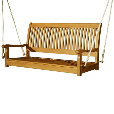Outsunny Wood Porch Swing Hanging Bench Seat With Ropes Deck Courtyard