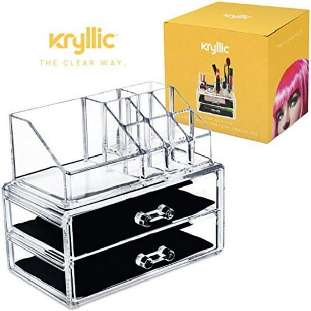 Acrylic Vanity Makeup Storage Organizer Clear 2 Bottom Case Drawers Cosmetic Beauty Make Up Jewelry Brush Sponge Countertop Holder Is A Excellent Bathroom Box Containers For Brushes Lipstick More