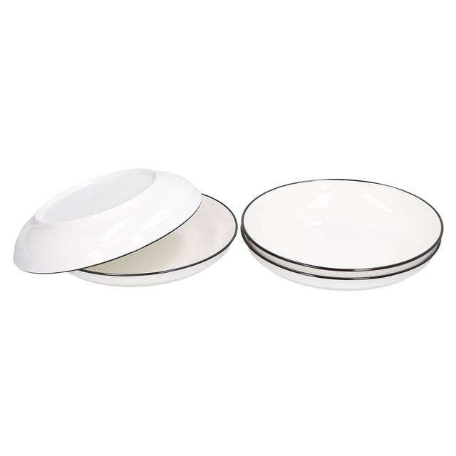 Cergrey Kitchen Dinnerware,Dinner Plate Porcelain,4Pcs Ceramic Dinner Plates Set Black Line Tableware 8 Inch Round Plate for Salads Steak Plate