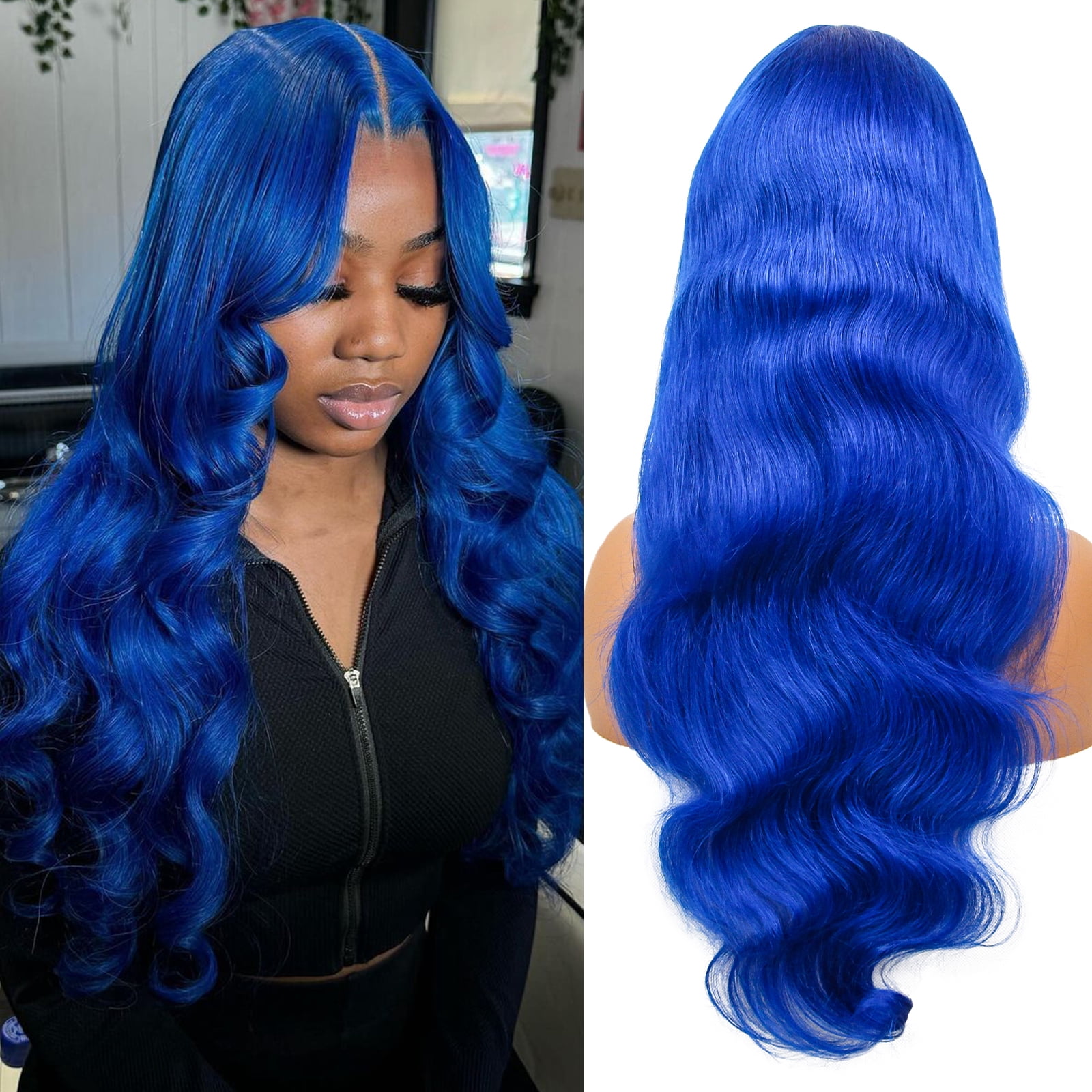 13*6 Inch HD Lace Closure 100% Human Hair Wig Body Wave Lace Front Wig 28" Blue Hair Heat Resistant Bleachable