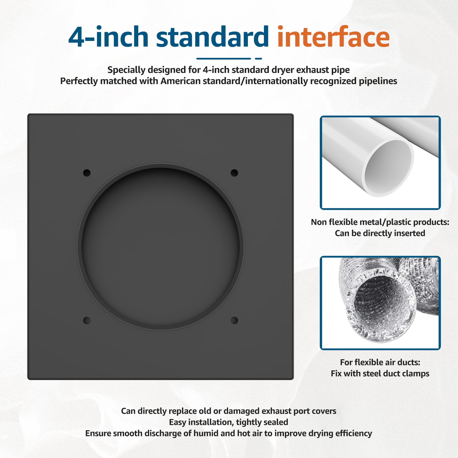 4 Inch Carbon Steel Square Dryer Vent Guard Hood High Strength Auto Closing Exhaust Exterior Vent Cover for Bathroom Kitchen Garage