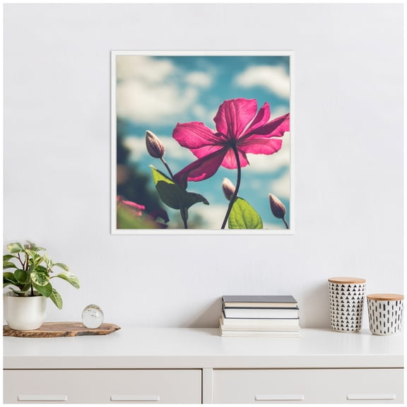Kate and Laurel Flower in the Sky Framed Canvas Wall Art  by Stephanie Klatt 22 x 22 Sylvie White, Modern Contemporary, Nature, Flowers Art for Wall Decor, Living Room Bedroom