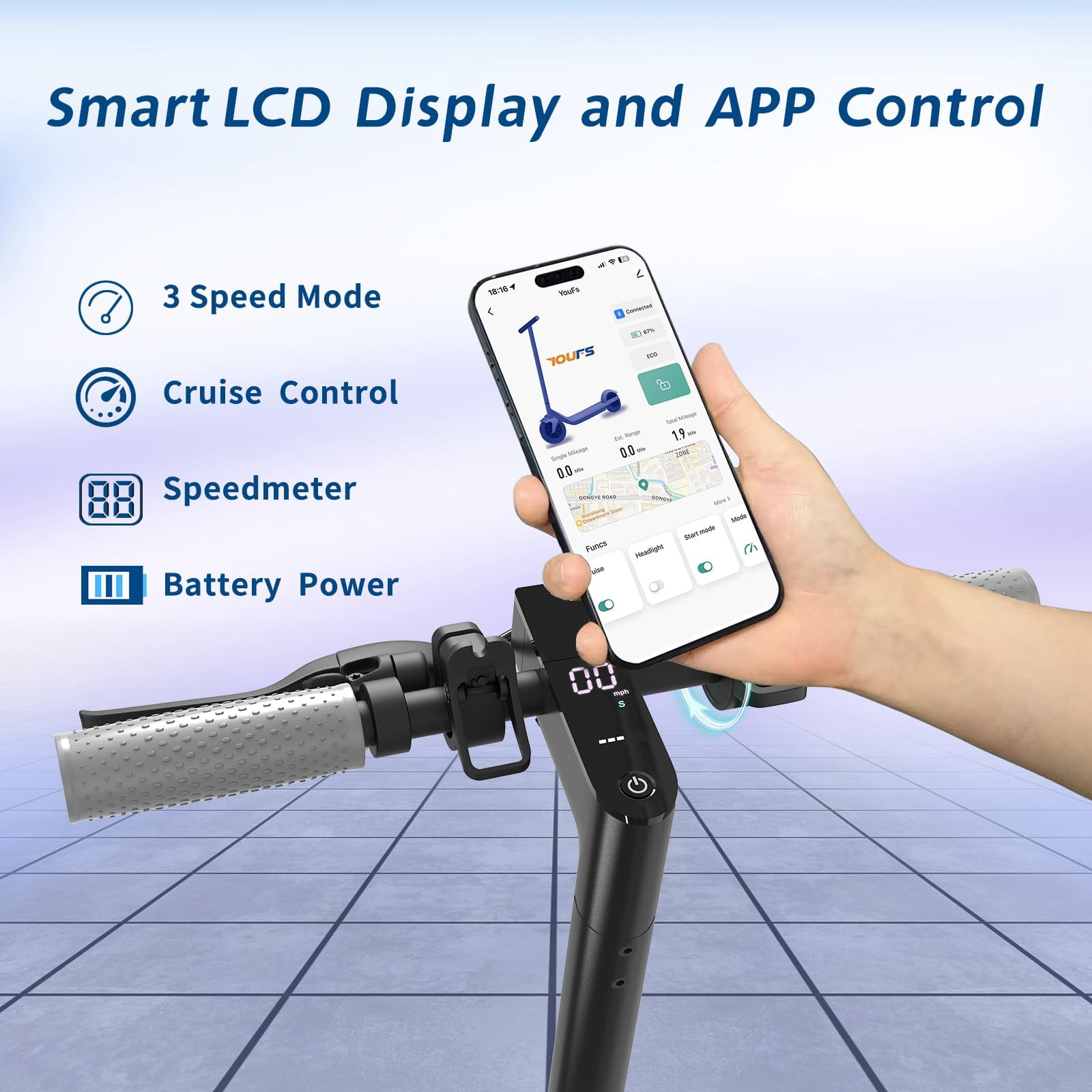 HiQiS Electric Scooter for Adult Teens, 350W Motor & Top 19 MPH, 15 Miles Long Range, 8.5" Solid Tires Lightweight E-Scooter for Commuter Blue
