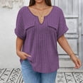 thumbnail image 3 of Plus Size Short Sleeve Tops Women Loose Fit Soft Ribbed Knit Casual V Neck Tunic T-shirts with Faux Pocket (3XL, Purple), 3 of 6